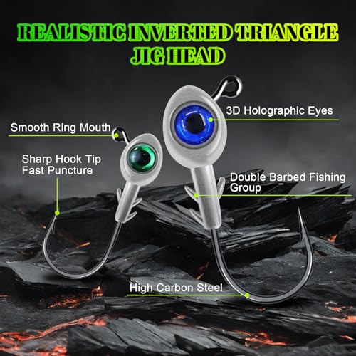 3D Fish Eye Jig Heads, 5 Colors with Lifelike Eyes, Multi Weights, Barbed Fishing Hooks for Walleye Bass Crappie - size: 5g(3/16oz)-40pcs