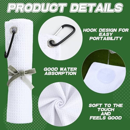 Batiyeer 30 Pcs Bulk Golf Towels for Golf Bags 16'' x 16'' Microfiber Fabric Golf Towel Waffle Pattern with Clip for Bags Men Mini Tournament Fitness Yoga Camping(White) - color: White