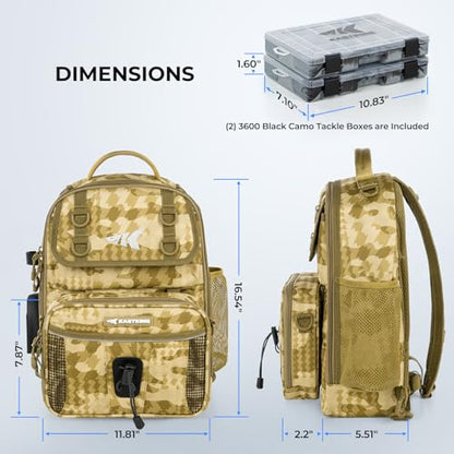 KastKing BaitSpace Fishing Sling Bag, Fishing Backpack with Rod & Beverage Holder, Tackle Bag for Fishing Gear - color: G: Khaki Camo - with (2) 3600 tackle boxes, size: Large