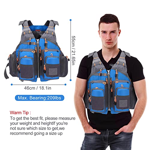 Lixada Fly Fishing Vest Fishing Jacket Breathable Polyester Mesh Design Fishing Vest - color: Blue