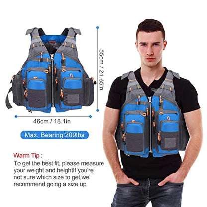 Lixada Fly Fishing Vest Fishing Jacket Breathable Polyester Mesh Design Fishing Vest - color: Blue