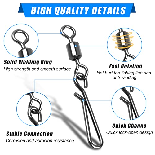 SILANON Fishing Barrel Snap Swivels,Rolling Barrel Swivels with Hanging Snaps Stainless High Strength Fishing Snap Clip Saltwater Freshwater Swivel Snap Fishing Tackle Connector - style: 6#-80pcs