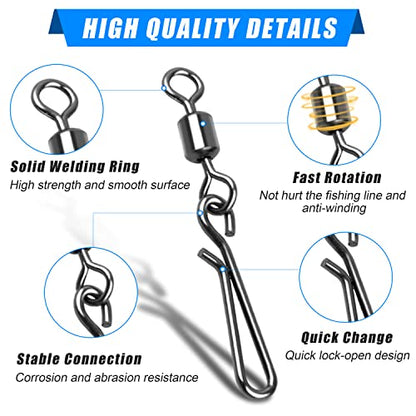 SILANON Fishing Barrel Snap Swivels,Rolling Barrel Swivels with Hanging Snaps Stainless High Strength Fishing Snap Clip Saltwater Freshwater Swivel Snap Fishing Tackle Connector - style: 4#-80pcs
