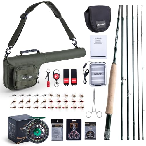 Goture Fly Fishing Rod and Reel Combo & Gear Bag, 9FT Fly Rod, Pre-Spooled Reel, Fly Line, Flies, Leader, Tippet, Forceps, Nipper and Complete Starter Kit - size: 5wt