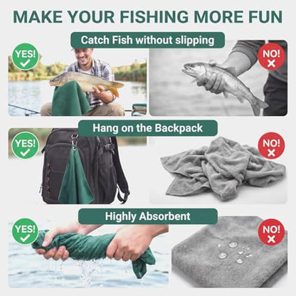 Breling 12 Pack Fishing Towels with Clip, 16'' x 16'' Microfiber Waffle Weave Fish Bait Towel Quick Dry Absorbent Rag for Cleaning Boat Kayak Accessory Camping Hiking (Black Grey Green) - color: Black Grey Green