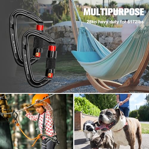 Oupeng sky Auto Locking Carabiner Clips - 28KN (6172lbs) Heavy Duty Caribeaners, Large Carabiner Clip for Keychains，Hammock，Camping, Gym, Hiking, Outdoor ，Dog Leash - color: 2 Black+Red