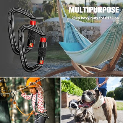 Oupeng sky Auto Locking Carabiner Clips - 28KN (6172lbs) Heavy Duty Caribeaners, Large Carabiner Clip for Keychains，Hammock，Camping, Gym, Hiking, Outdoor ，Dog Leash - color: 2 Black+Red