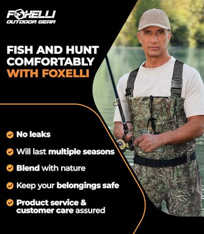 Foxelli Chest Waders – Waterproof 2-ply Nylon/PVC Camo Hunting Fishing Waders for Men and Women with Boots - color: Camo, size: 10