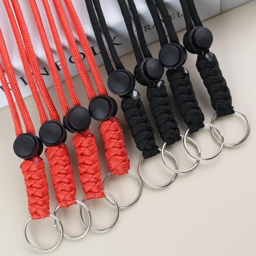 Anjiucc 20pcs Braided Lanyard Keychain, Neck Badge Lanyard with Keyring Adjustable Length for Keys Whistle ID Card Holder - color: Black + Red