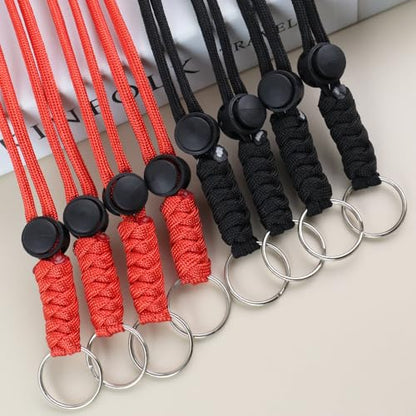 Anjiucc 20pcs Braided Lanyard Keychain, Neck Badge Lanyard with Keyring Adjustable Length for Keys Whistle ID Card Holder - color: Black + Red