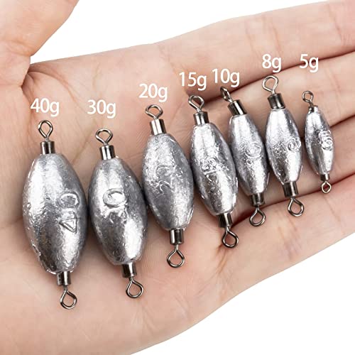 THKFISH Fishing Weights Inline Weights Trolling Sinkers Swivel Weights Quick Set Up Lead Fishing Sinker with Inner Swivel - size: 10pcs-30g(1 oz)