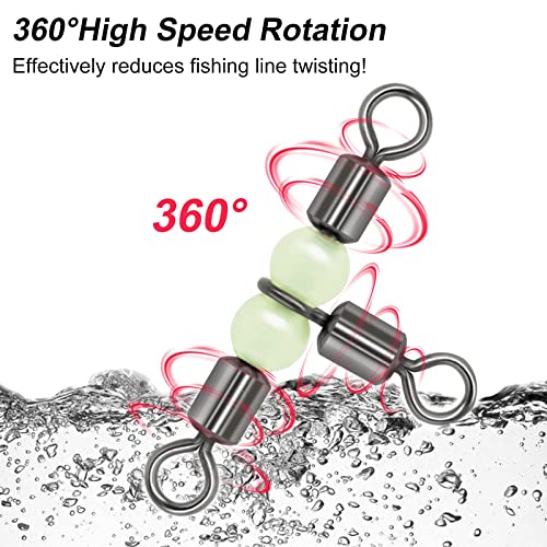 Goture Fishing Swivels, 3 Way Swivels Fishing Tackle, T Shape Cross Line Rolling Swivels with Luminous Beads Saltwater Freshwater,Three Way Fishing Swivels Barrel Swivels for Catfish Rig Surf Rig - color: C:30pcs 3 Way Fishing Swivels-Luminous, size: 2/0*