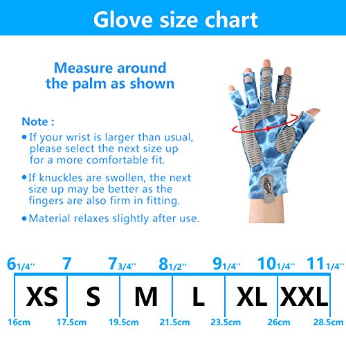 Palmyth UV Protection Fishing Fingerless Gloves UPF50+ Sun Gloves Men Women for Kayaking, Hiking, Paddling, Driving, Canoeing, Rowing - color: Water Wave, size: X-Large