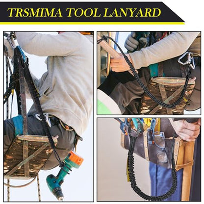 TRSMIMA Safety Tether Tool Lanyard - 3 pack Fall Protection Lanyard with Single Aluminum Screw Lock Carabiner Metal Buckle Adjustable Loop End - size: 3-pack