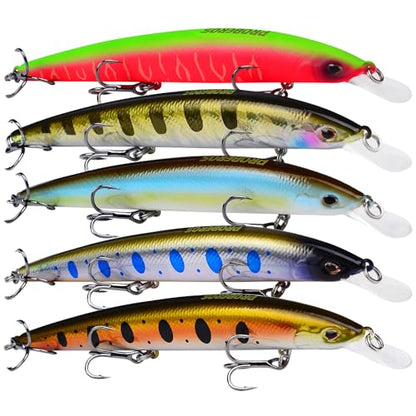 PROBEROS Minnow Bass Fishing Lures - Jerkbait Sinking Lure Set Hard Baits Crankbait for Trout Catfish Musky Bluegill Fishing Topwater Lures Plug 6Pcs/kit - color: 598-4.5inch/0.3oz-5pcs