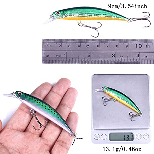 Jerk Baits for Bass Fishing, Jerkbait Fishing Lures, Minnow Lures Jerk Bait for Freshwater/Saltwater Fishing Lures for Trout Pike, 5pcs/10pcs with Box - color: G:3.54in/0.46oz/5pcs