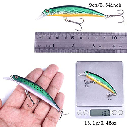 Jerk Baits for Bass Fishing, Jerkbait Fishing Lures, Minnow Lures Jerk Bait for Freshwater/Saltwater Fishing Lures for Trout Pike, 5pcs/10pcs with Box - color: G:3.54in/0.46oz/5pcs