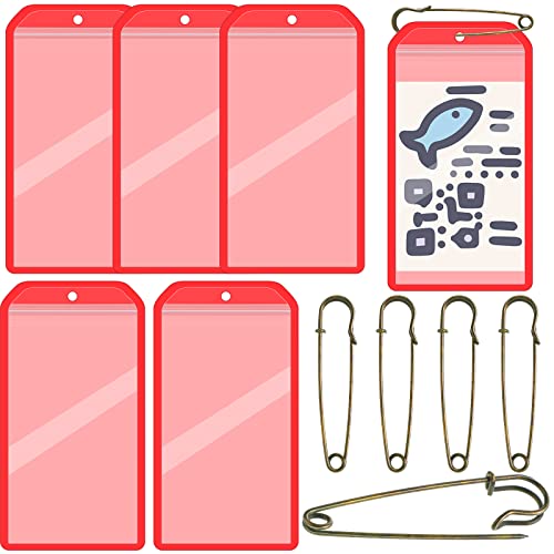 Geyee 6 Pack Fishing Hunting License Holder Waterproof Fluorescent Orange ID Holder with 6 Bronze Safety Pins Heavy Duty for License Permit Protection Hunting Deer Season Supplies(Vertical) - color: Red, style: Vertical
