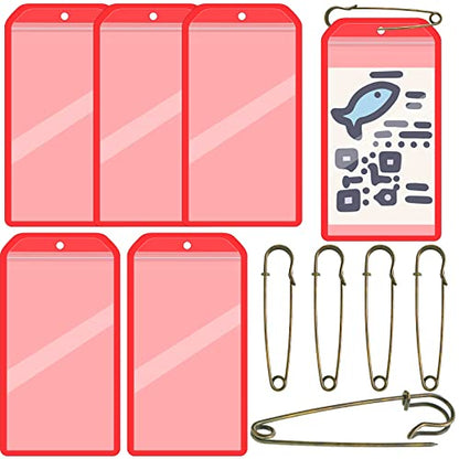 Geyee 6 Pack Fishing Hunting License Holder Waterproof Fluorescent Orange ID Holder with 6 Bronze Safety Pins Heavy Duty for License Permit Protection Hunting Deer Season Supplies(Vertical) - color: Red, style: Vertical