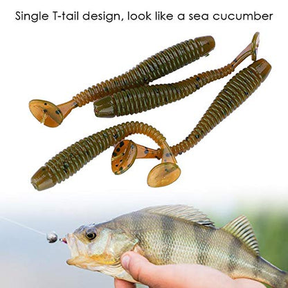 Tbest 50 Pcs 5cm Soft Fishing Lures, Plastic Fishing Bait T-Tail Grub Worm Baits Fish Tackle Accessory 9 Colors - color: Black