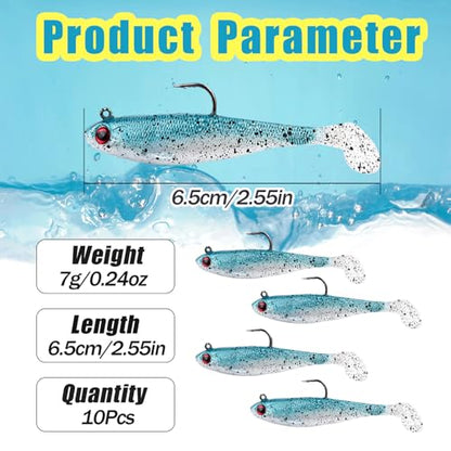 Fishing Bait Paddle Tail Swimbaits 10pcs FS/RE-13 | Soft Plastic,with Jig Heads,Bass Lures,for Freshwater Saltwater,Fishing Trout,Crappie Lures - color: Green, size: 0.21oz