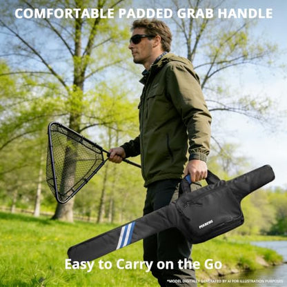 PEKREWS Fishing Rod Case, 52inch Fishing Pole Bag (3.9ft-4.4ft) with Tackle Pockets, Fits Break-Down Spinning, Casting Rod Reel Combo, Padded Soft Rod Bag with Strap Handle, Pole Travel Case, Blue - color: Blue