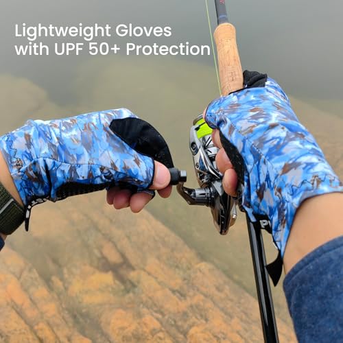 Pristis Half-Finger Fishing Gloves, UPF 50+ Breathable Quick Drying Fingerless Sun Gloves for Women Men, Fly Fishing Hunting Paddling Sailing Kayaking Hiking Canoeing Cycling - color: Snow CAMO, size: L - XL