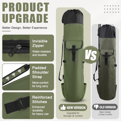 AGOOL Fishing Pole Bag with Rod Holder Fishing Rod Bag, 5 Rod & Reel Organizer Bag Waterproof Large Capacity Fishing Tackle Storage Bag Travel Carry Case Fishing Gifts for Men - color: Khaki Green