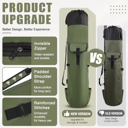 AGOOL Fishing Pole Bag with Rod Holder Fishing Rod Bag, 5 Rod & Reel Organizer Bag Waterproof Large Capacity Fishing Tackle Storage Bag Travel Carry Case Fishing Gifts for Men - color: Khaki Green