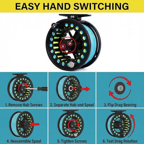 Fly Fishing Reel with Aluminum Alloy Body 5/6wt Die Cast Pre-Loaded Fly Reel with Line Combo for Trout Bass Carp Pike Panfish - color: Black