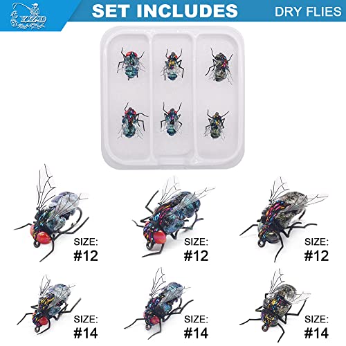 YZD Realistic Fly Fishing Dry Wet Nymph Trout Flies Topwater Lures for Freshwater Saltwater High Simulation Hand Tie Lure Kits 6 pcs