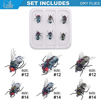 YZD Realistic Fly Fishing Dry Wet Nymph Trout Flies Topwater Lures for Freshwater Saltwater High Simulation Hand Tie Lure Kits 6 pcs