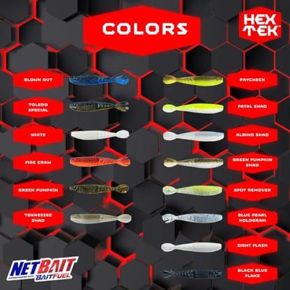NetBait HexTek Whip Tail Shad | Soft-Plastic Shad Trailer | Texture & Quivering Tail Action | Green Pumpkin, 4 1/4-Inch