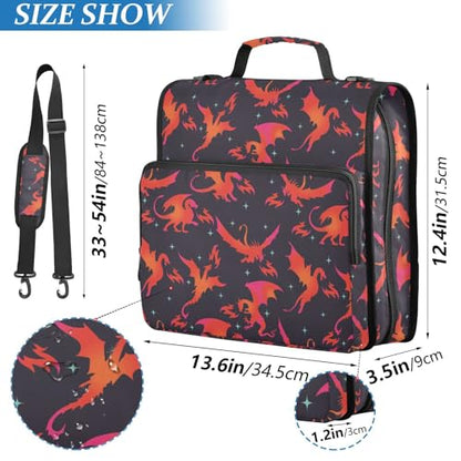 Dragon Fire Black Zipper Binder Bag 3 Ring with Shoulder Strap Zippered Binder Fits 13 Inch Laptop File Folder Document Organizer for College Office Supplies - color: Dragon Fire Black