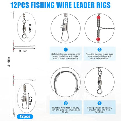 Saltwater Surf Fishing Tackle Kit - Saltwater Surf Fishing Rigs Bottom Rigs Include Fishing Leader Rigs Pyramid Sinkers Bass Casting Sinker Circle Hooks for Striped Bass Red Drum Flounder - color: Steel