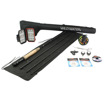 Wild Water Deluxe Fly Fishing Combo Starter Kit, 5 or 6 Weight 9 Foot Fly Rod, 4-Piece Graphite Rod with Cork Handle, Accessories, Die Cast Aluminum Reel, Carrying Case, Fly Box Case & Fishing Flies