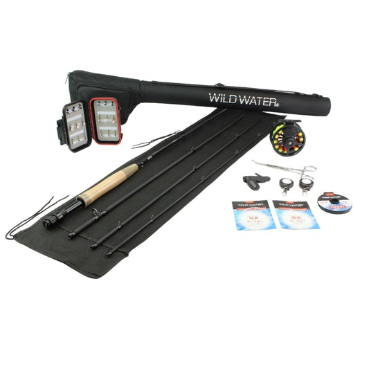 Wild Water Deluxe Fly Fishing Combo Starter Kit, 5 or 6 Weight 9 Foot Fly Rod, 4-Piece Graphite Rod with Cork Handle, Accessories, Die Cast Aluminum Reel, Carrying Case, Fly Box Case & Fishing Flies