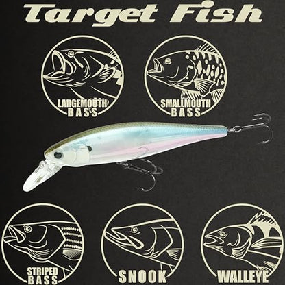 LUCKY CRAFT Pointer 100SP, Jerkbait Side by Side Action Tournament Winning Perfect Wobbling Freshwater Lake Bass Fishing Champion Bait - color: 410 MH Ghost Minnow