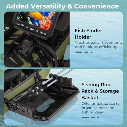 GYMAX Fishing Float Tube, Inflatable Belly Boat with Fish Finder Holder, Rod Rack, Fish Ruler, Manual Pump & Detachable Storage Boxes, Portable Backpack Float Tubes for Adults - color: Green