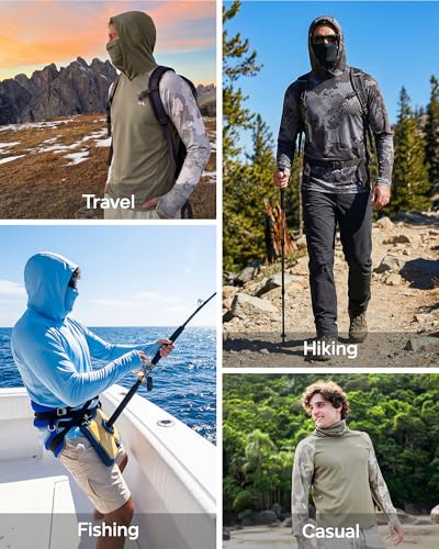 maamgic Men’s UPF 50+ Fishing Shirt Sun Hoodie with Detachable Face Mask, Long Sleeve UV Rash Guard - color: Claret, size: XX-Large