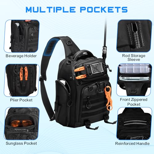 18L Fishing Sling Bag with Removable Lure Wraps and Rod & Beverage Holder, Tackle Bag for Fishing Gear - color: A: 18L Sling Bag