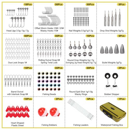 GOTOUR 128/209/240/265pcs Fishing Lures Kit with Tackle Box, All-in-1 Fishing Accessories Gear Set with Soft Lure, Minnow, Crankbait, Hooks, Sinkers, and Terminal Tackle Kit, Fishing Gifts for Men - color: D-265 pcs Pro Tackle Kit