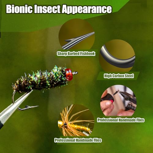 80 pcs YDIUDL 3rd Gen Fly Fishing Flies Kit - Hand-Tied Dry Flies for Trout, Bass, Salmon, Panfish - Delicate Lifelike Shapes, Lures for Freshwater Fly Fishing in Rivers & Lakes