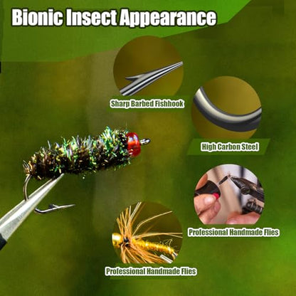 80 pcs YDIUDL 3rd Gen Fly Fishing Flies Kit - Hand-Tied Dry Flies for Trout, Bass, Salmon, Panfish - Delicate Lifelike Shapes, Lures for Freshwater Fly Fishing in Rivers & Lakes