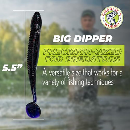 Charlie's Worms Big Dipper Scented Soft Bait for Freshwater & Saltwater Fishing, Paddle Tail Swimbait Lures, Plastic Minnows, Bass, Walleye, Trout, Snakehead, with Variety of Colors (5 Pack) - color: Watermelon Red