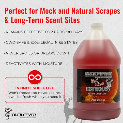 Buck Fever Red Moon Estrous – Synthetically Formulated Deer Liquid Attractant – Non-Spoiling, Sweet Synthetic Buck Attractant Scent – Moisture Reactivated Mature Rutting Buck Scent - size: 1 Gallon