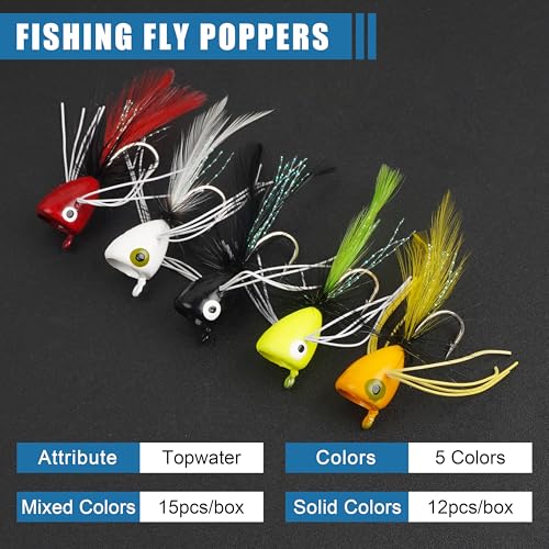 Fly Fishing Lures Poppers Flies Panfish Bluegill Bass Flies Bugs Lures Dry Flies Wet Flies Popper Lures 12/15pcs - color: orange-12pcs