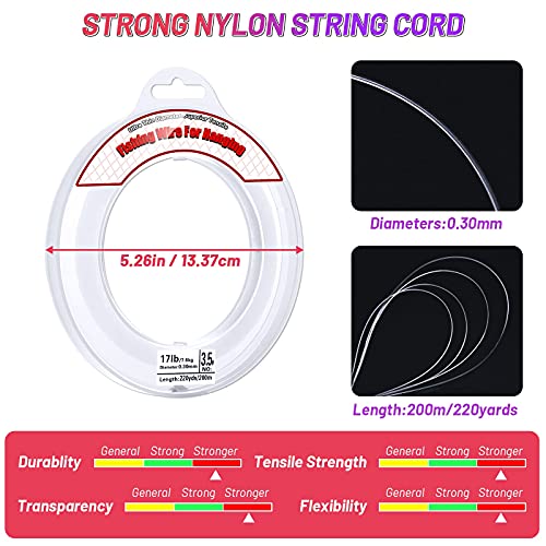 Clear Fishing Wire, Acejoz 656FT Fishing Line Clear Invisible Hanging Wire Strong Nylon String Supports 40 Pounds for Balloon Garland Hanging Decorations - style: 0.3mm, 656ft, 17lb
