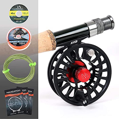 M MAXIMUMCATCH Maxcatch Premier Fly Fishing Rod and Reel Combo Complete 9' Fishing Outfit - color: Premier Rod+Black AVID Reel, size: 5 wt -9' Half-Handle Rod,5/6 Reel