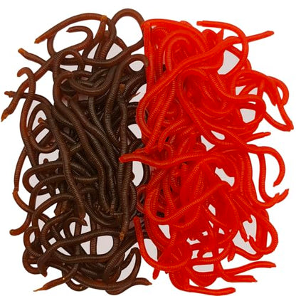 100 Pcs 3.3inch Soft Worms Fishing Lure Baits, Earthworm Baits Lifelike Fake Bloodworm,Fresh Water Fishing Bait - color: Red+Brown